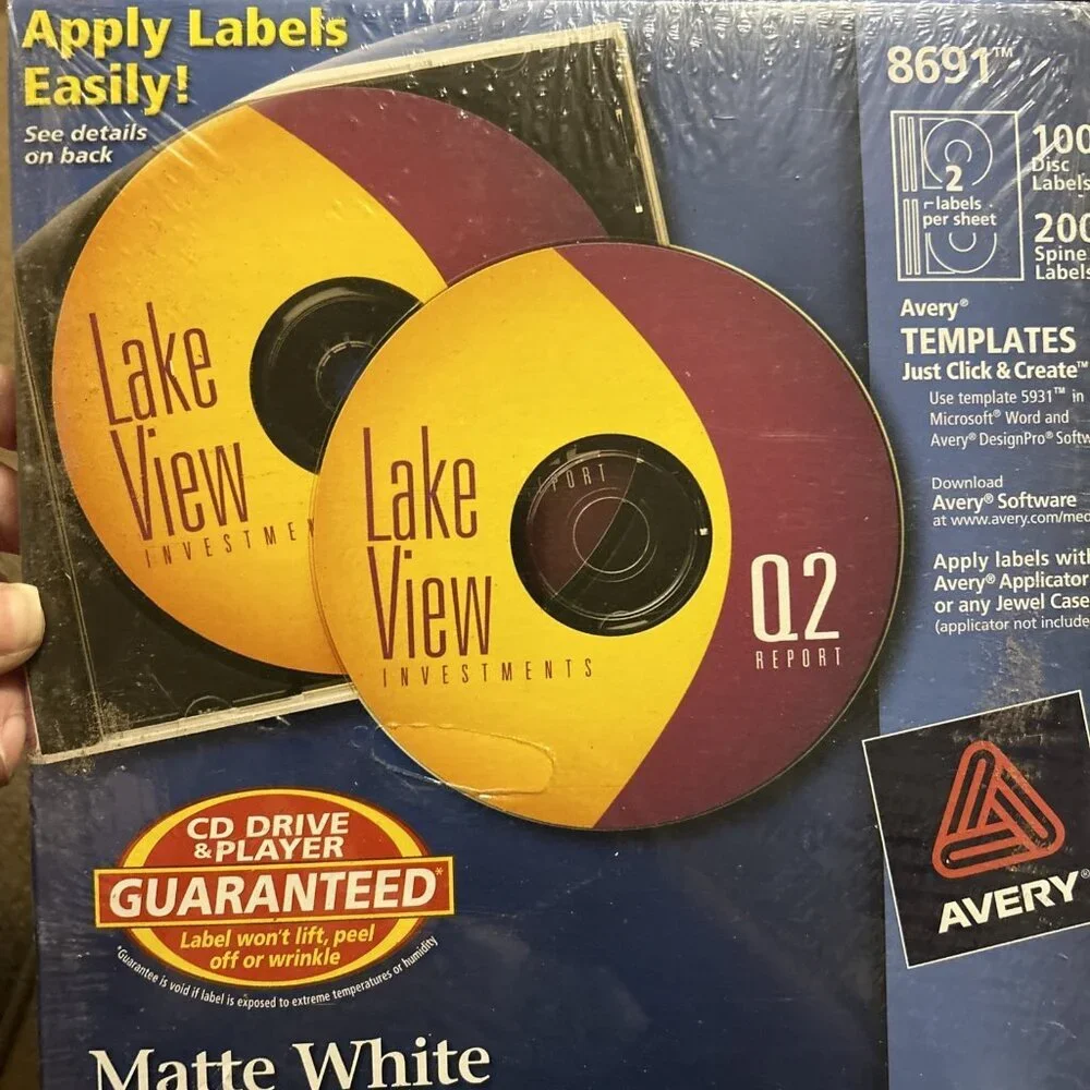 Avery Matte White CD Labels Ink Jet 8691 100 disc count/200 spine count New Seal